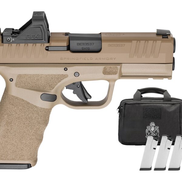 Springfield Armory HCP9379FOSP15PAC Hellcat Pro OSP 9mm Luger 15+1 3.70″ Black Melonite Barrel, FDE Cerakote Steel Optic Ready/Serrated Slide & Polymer Frame w/Picatinny Rail, Adaptive Texture Grip