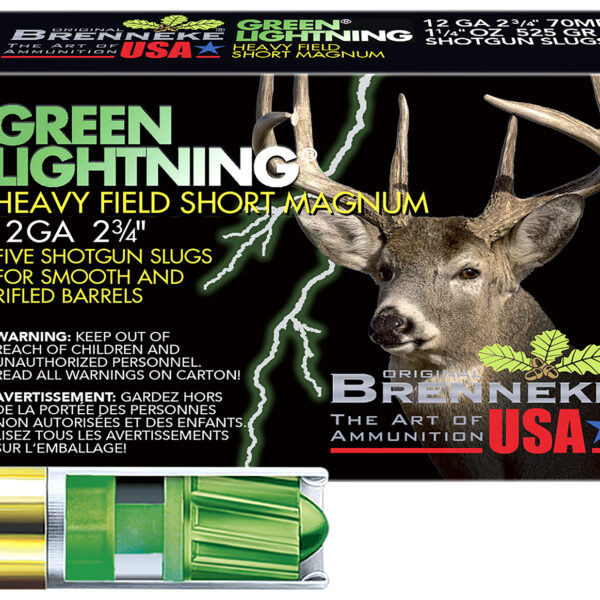 Brenneke SL122HFSGL Green Lightning Heavy Field 12Gauge 2.75″ 1 1/4oz Slug Shot 5 Per Box/50 Case