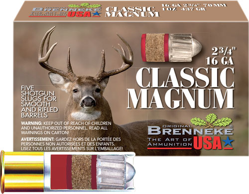 BRENNEKE USA CLASSIC MAH 16GA – 2.75″ 1OZ SLUG 5RD 50BX/CS