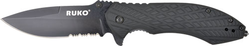 RUKO FOLDER SERRATED 3.25″ – BLACK HANDLE CLAMSHELL
