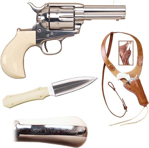 THUNDERER DOC HOLLIDAY 3 1/2″ .45LC W/HUCKLEBERRY SHOULDER RIG W/NUM DAGGER