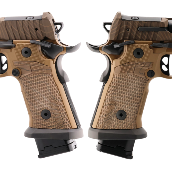SIG SAUER P211 COMBAT COYOTE TOPO 9MM PISTOL 4.4″ MACH3D COMP, G10 GRIP, 1-23RD 2-21RD MAGS