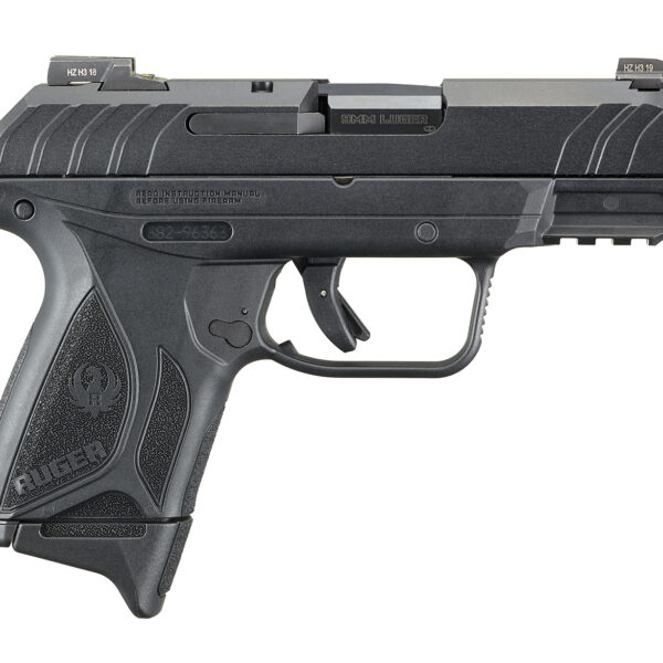Ruger 3815 Security-9 Compact Pro 9mm Luger 3.42″ Barrel 10+1, Black Polymer Frame With Picatinny Acc. Rail, Front Serrated Black Oxide Steel Slide, Trigger Safety