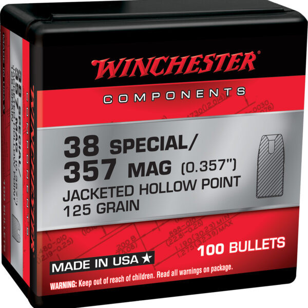 Winchester Ammo WB38HP125X Centerfire Handgun Reloading 38Special 125gr Jacketed Hollow Point 100 Per Box/10 Case