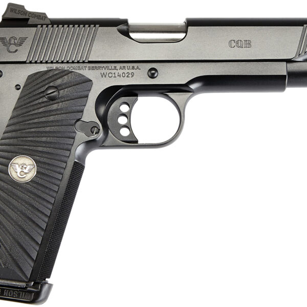 Wilson Combat CQBFS9 1911 CQB Full Size Frame 9mm Luger 10+1 5″ Match Grade Barrel, Black Serrated Carbon Steel Slide, Black Armor-Tuff Carbon Steel Frame w/Beavertail, Black G10 Starburst Grip