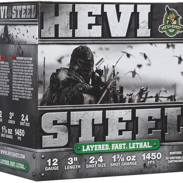 HEVI-Shot HS60024 HEVI-Steel Waterfowl 12Gauge 3″ 1 3/8oz 2/4Shot 25 Per Box/10 Case