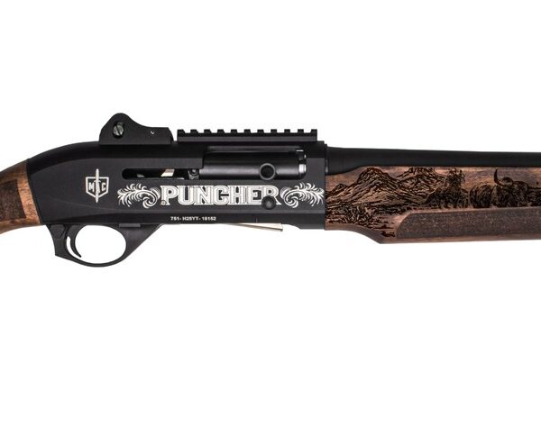MAC 21000122PNCH Cowboy Puncher 12 Gauge Semi-Auto 3″ 5+1 18.50″ 18″ Black Barrel, Black Engraved Receiver w/Picatinny Rail, Engraved Wood Stock