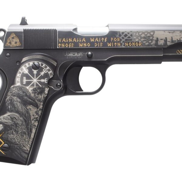 Tisas Arms Customs 10100516AA10 1911 A1 Stakeout Norse God Sports South Exclusive 45 ACP 8+1 5″ Carbon Steel Serrated Slide Carbon Steel Frame w/Beavertail