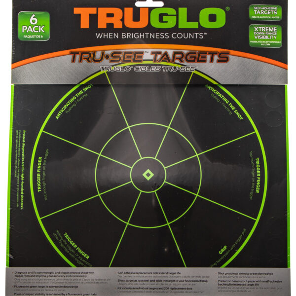 TruGlo TG15A6 Tru-See Handgun Diagnostic Self-Adhesive Heavy Paper Black/Green 12″x12″ Bullseye 6 Pack